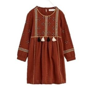 Embroidered With Tassels Brown Rust Zara Kids Dress